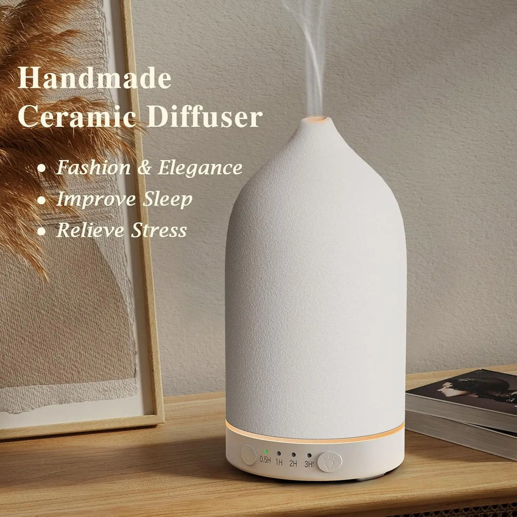 Ceramic Diffuser 100ml Essential Oil Diffusers Aromatherapy Ultrasonic Humidifier Timer 7 LED Colors  Lights For Home Office