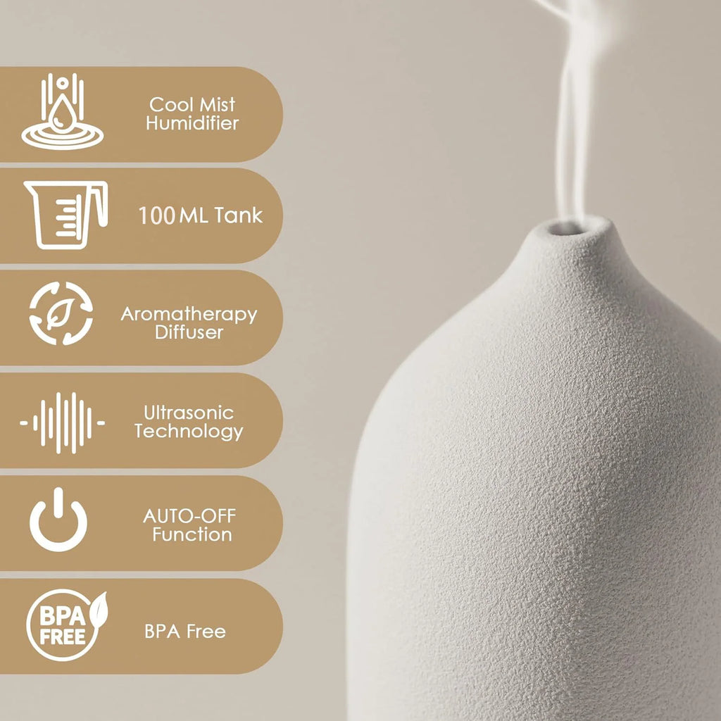Ceramic Diffuser 100ml Essential Oil Diffusers Aromatherapy Ultrasonic Humidifier Timer 7 LED Colors  Lights For Home Office