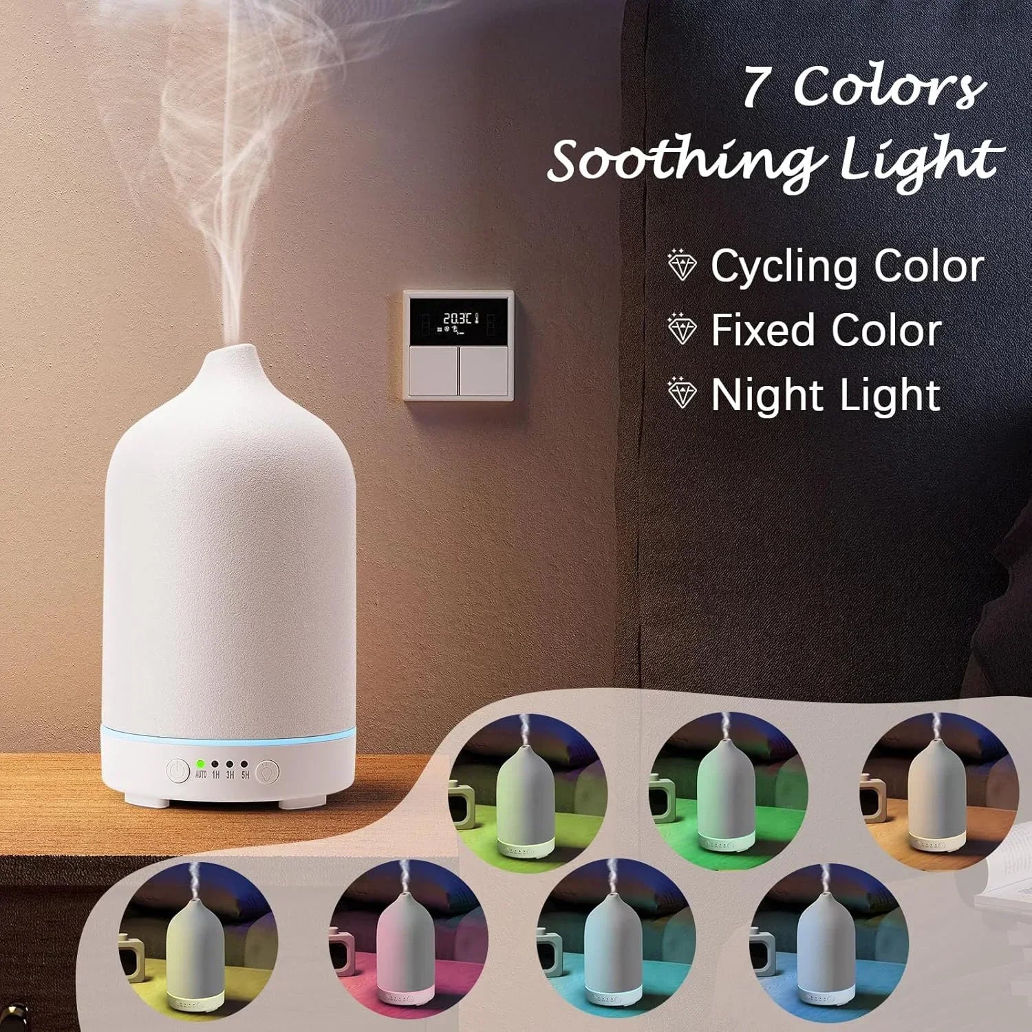 Ceramic Diffuser 100ml Essential Oil Diffusers Aromatherapy Ultrasonic Humidifier Timer 7 LED Colors  Lights For Home Office
