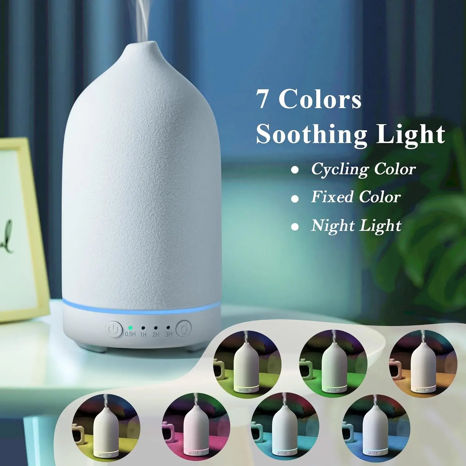 Ceramic Diffuser 100ml Essential Oil Diffusers Aromatherapy Ultrasonic Humidifier Timer 7 LED Colors  Lights For Home Office
